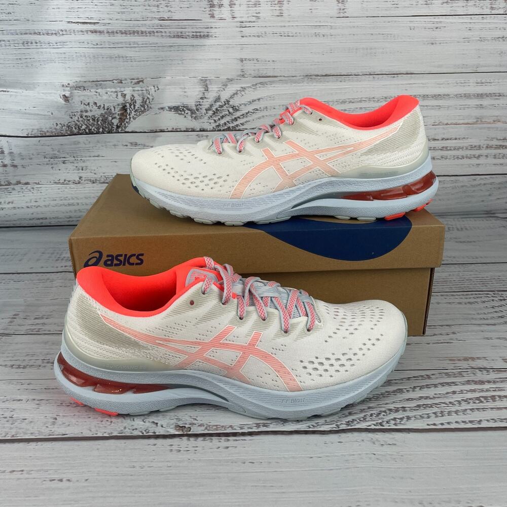 Asics Gel-Kayano 28 Womens Sz 10.5 Running Shoes White Flash Coral Orange